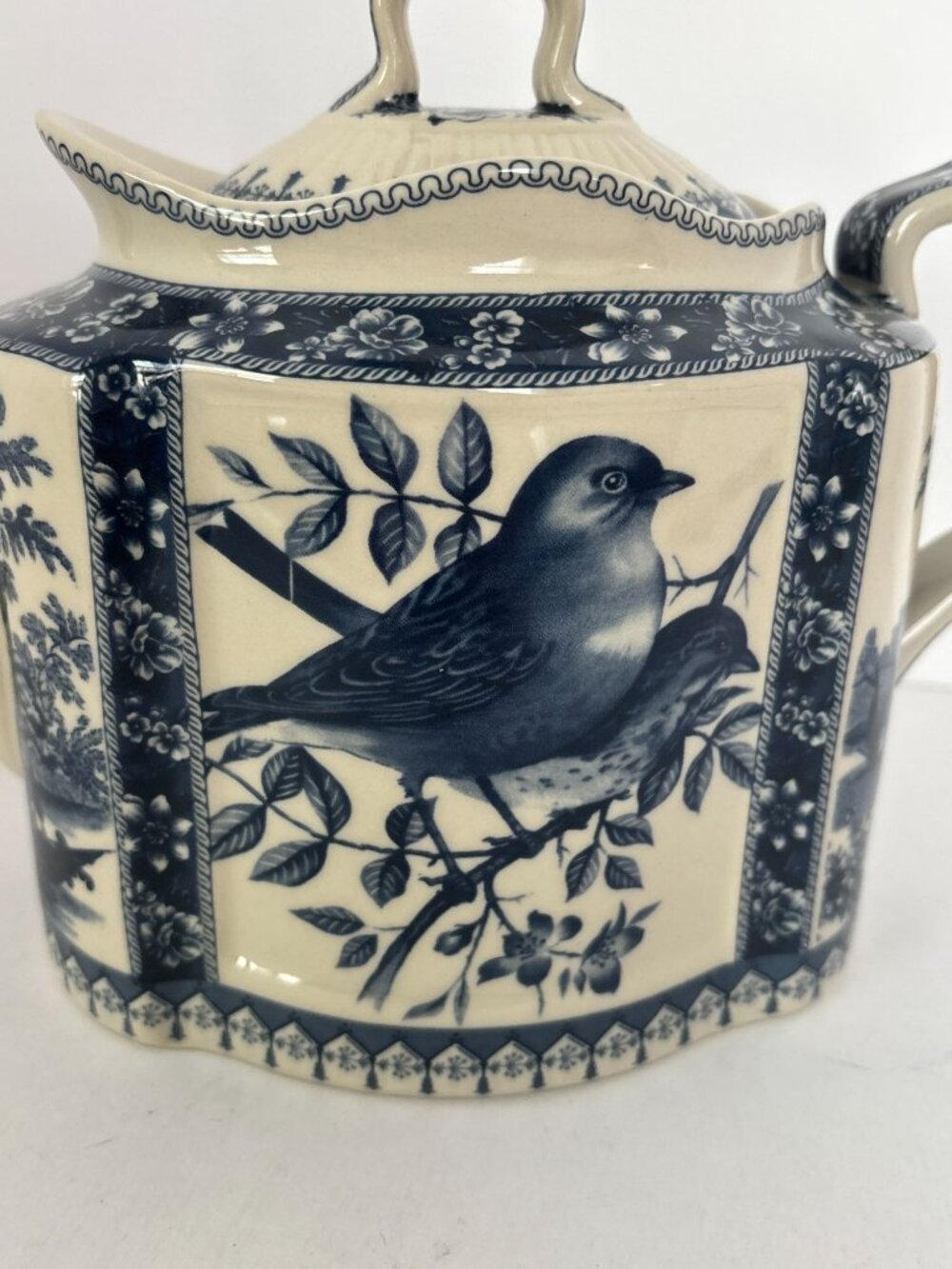 Blue White Teapot Bird Ceramic Transferware Style Mothers Day Gift Idea Tea Pot - Picture 2 of 16